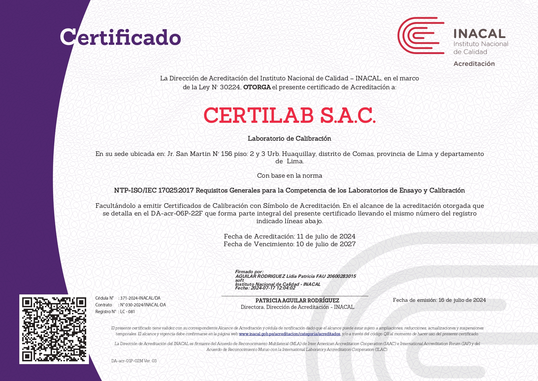 Certificado de Acreditación INACAL